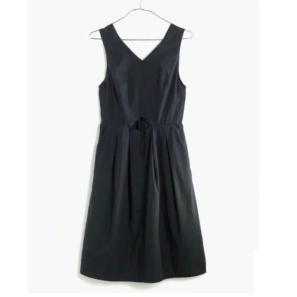Madewell Cutout Cotton Tank Dress Sleevless Knee Length Sundress Navy 0 XS - Picture 3 of 7